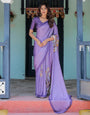 Lavender Purple Satin Georgette Saree with Earthy Mandala Print & Printed Pleats | Handsfree Loop Drape