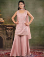 Blush Pink Embroidered Kurta Set with Wide-Leg Palazzo & Matching Dupatta