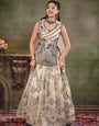 Ivory & Black Floral Printed Lehenga Set with Embroidered Peplum Kurti & Matching Dupatta