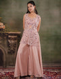 Blush Pink Embroidered Three-Piece Co-Ord Set with Designer Overlay & Wide-Leg Palazzo