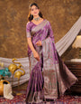 Lavender Purple Kanjivaram Banarasi Satin Silk Saree with Antique Silver Zari Weaving, Heritage Pallu & Tassel Detailing