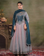 Dusty Lavender & Teal Blue Embroidered Anarkali Suit Set with Matching Dupatta