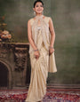 Champagne Beige Designer Ready-to-Wear Saree with Embroidered Jacket & Sequined Blouse