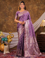 Lavender Kanjivaram Banarasi Satin Silk Saree with Antique Silver Zari Weaving, Rich Heritage Pallu & Tassel Detailing