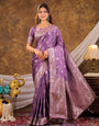 Royal Purple Kanjivaram Banarasi Satin Silk Saree with Antique Silver Zari Weaving, Rich Heritage Pallu & Tassel Detailing