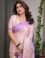 Blush Pink & Lavender Satin Georgette Floral Printed Saree with Attached Blouse – Soft Ombre Designer Saree for Festive & Elegant Wear