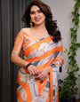 Orange Satin Georgette Floral Printed Saree with Attached Blouse – Lightweight Daisy Print Designer Saree for Festive & Casual Elegance