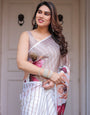 Ivory Beige Artistic Floral Printed Satin Georgette Saree with Matching Blouse – Elegant Festive & Party Wear