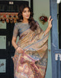 Rust Beige Handloom Cotton Saree with Royal Animal Caravan & Scenic Village Pallu