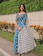 Teal Blue Mul Cotton Polka Print Saree for Women with Checkered Pallu & Tassels | Soft Breathable Daily & Office Wear, Comes With Attached Blouse Piece