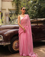 Blush Pink & White Gingham Check Mul Cotton Saree with Tasselled Pallu