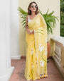 Sunshine Yellow Mul Cotton Saree with Daisy Floral Design & Tasselled Pallu