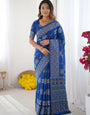 Royal Blue Modal Silk Saree with Paisley & Circular Motif Print | Designer Heritage Pallu Saree for Festive Wear