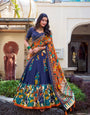 Royal Midnight Blue & Rust Kalamkari Tussar Silk Lehenga Set – A Statement of Cultural Grandeur