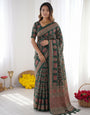 Forest Green Modal Silk Saree with Elephant Motif Ajrakh Print & Designer Heritage Pallu | Traditional Festive Wear Saree