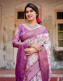 Graceful Lavender Banarasi Silk Saree with Floral Design and Zari Woven Border