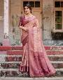 Elegant Pink Banarasi Silk Saree with Floral Zari Weaving and Tassel-Embellished Pallu