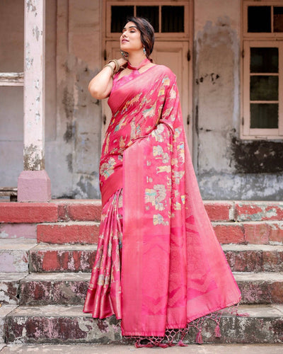 Regal Pink Banarasi Silk Saree with Zari Weave and Intricate Tassels RICH VARSHA H 1171-80