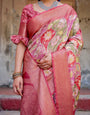 Graceful Peach and Pink Banarasi Silk Saree with Zari Weave and Tassels