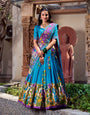 Teal Blue & Royal Purple Kalamkari Tussar Silk Lehenga Set – A Regal Statement of Heritage & Grandeur