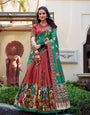 Rust & Emerald Green Tussar Silk Kalamkari Lehenga Set – A Celebration of Art & Tradition