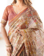 Beige Handloom Cotton Saree with Rust Blouse and Village Celebration Print
