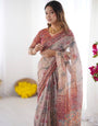 Blush Cream Handloom Linen Cotton Saree with Artistic Bird Motif Pallu