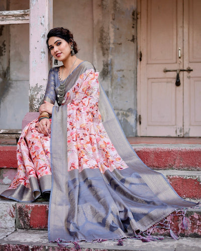 Pure Banarasi Silk Saree Weaved With Golden Zari Comes With Tassels - Almaari Fashion