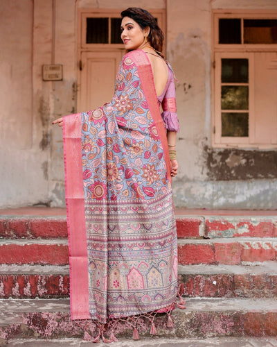 Pure Silk Digitally Printed Saree Weaved With Golden Zari Comes With Tassels - Almaari Fashion