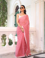 Red & White Gingham Check Mul Cotton Saree with Tasselled Pallu