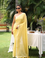 Sunshine Yellow & White Gingham Check Mul Cotton Saree with Tasselled Pallu